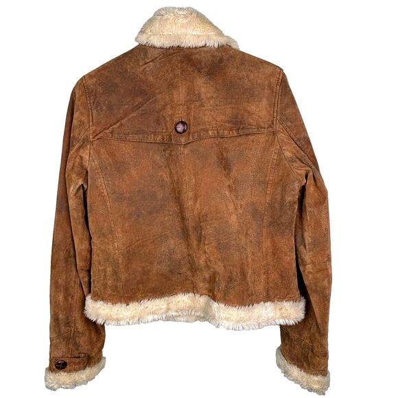 Baxis & Baxis Suede Leather Jacket Faux Fur Lined Trim Jacket Penny Lane Y2K L - Picture 6 of 13